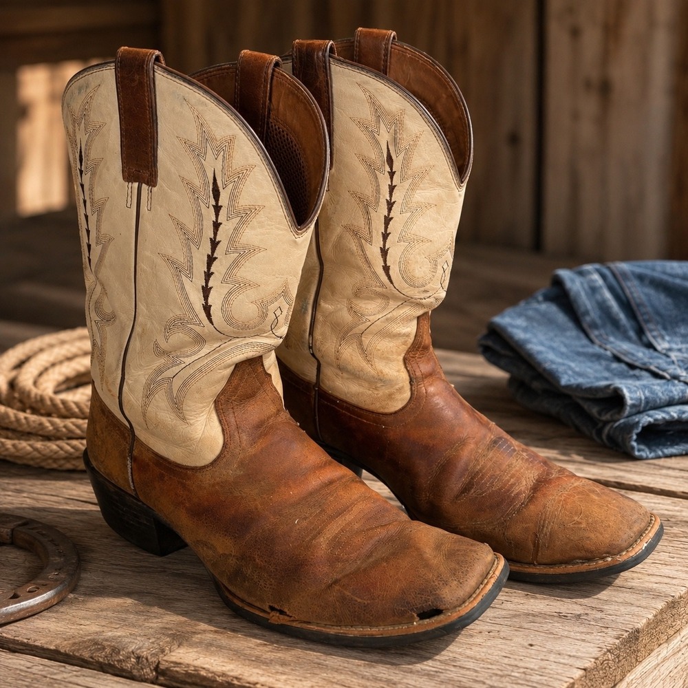 Ariat Cowboy Boots Brown Cream Western Square Toe Ranch Workwear Thrashed 13D